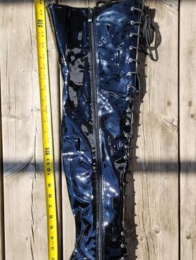 Patent Black Lace-Up Thigh High Boots